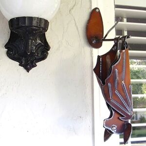 Modern Artisans XL 14" Metal Hanging Bat Sculpture Left Facing Closed Wings